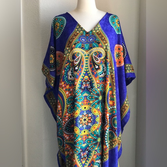 Mumu Kimono Kaftan House Maxi Dress Swimsuit Cover-Up Lightweight Bohemian OSFM - Picture 3 of 16